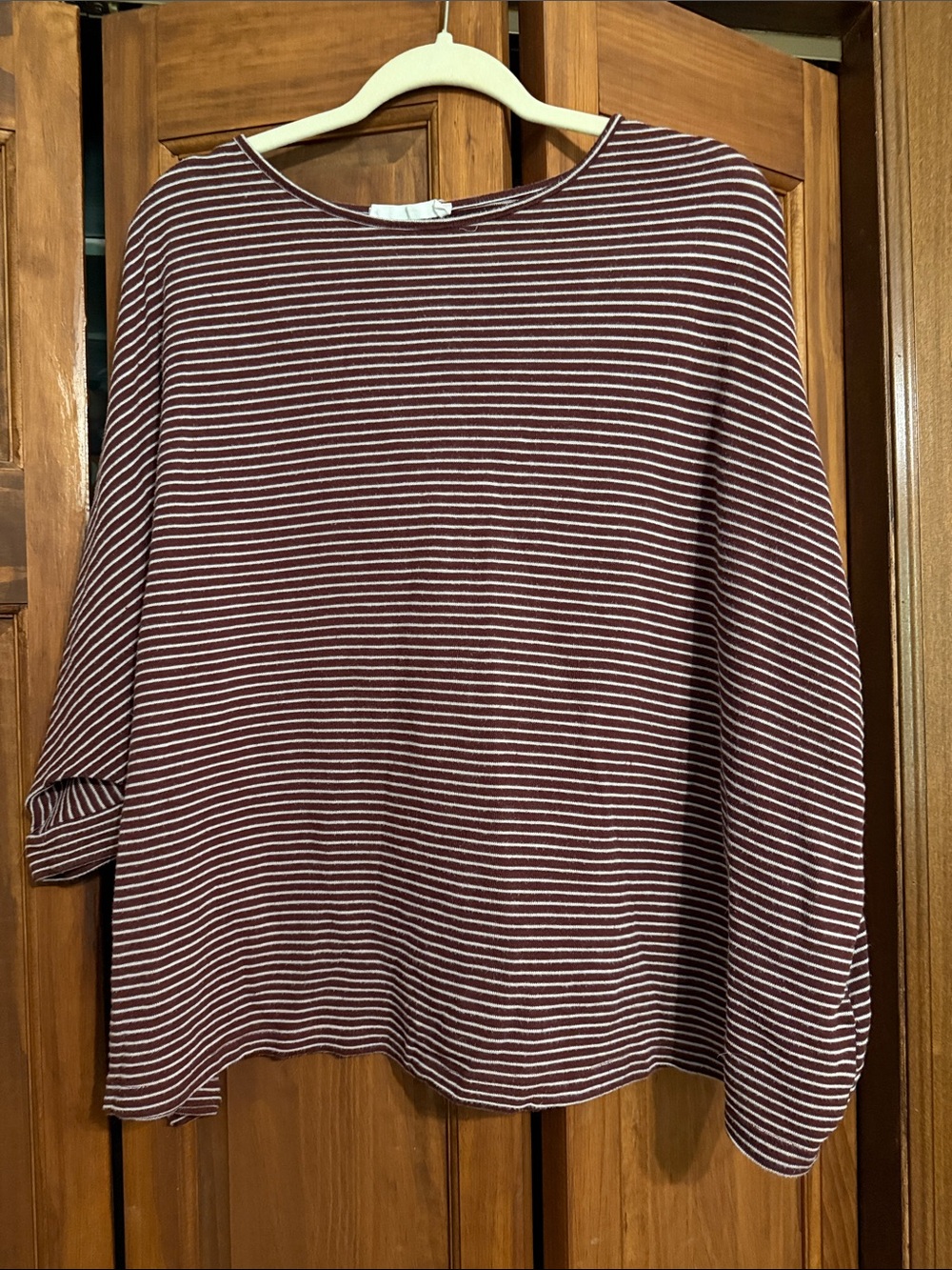 Double Zero Burgundy & White Striped Long-Sleeve Top